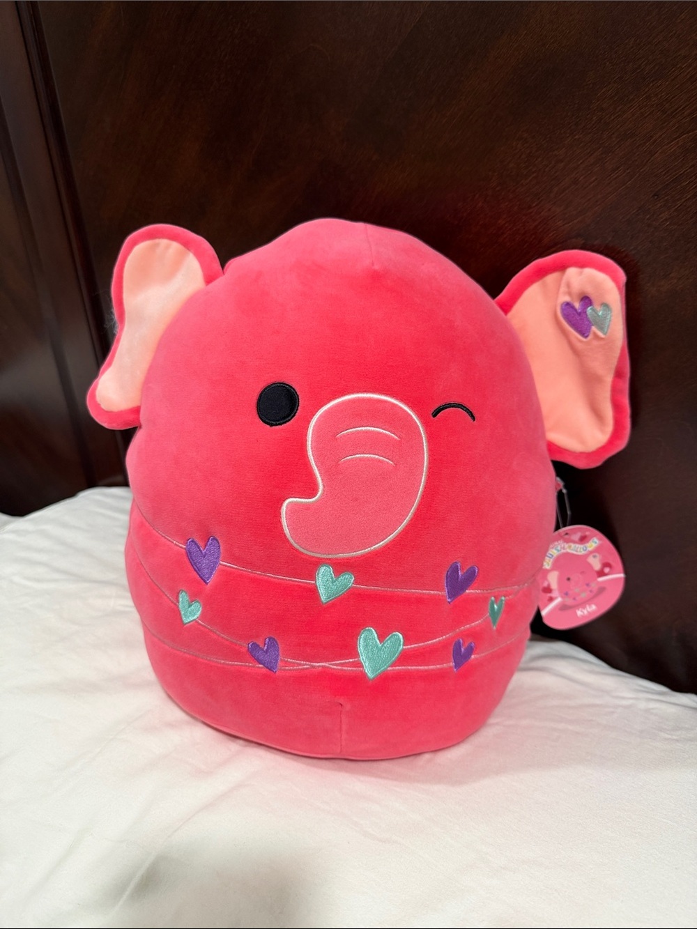 Squishmallows Kyla Pink Elephant Teal/Purple Hearts- 12 inch- Valentine 2026 NWT